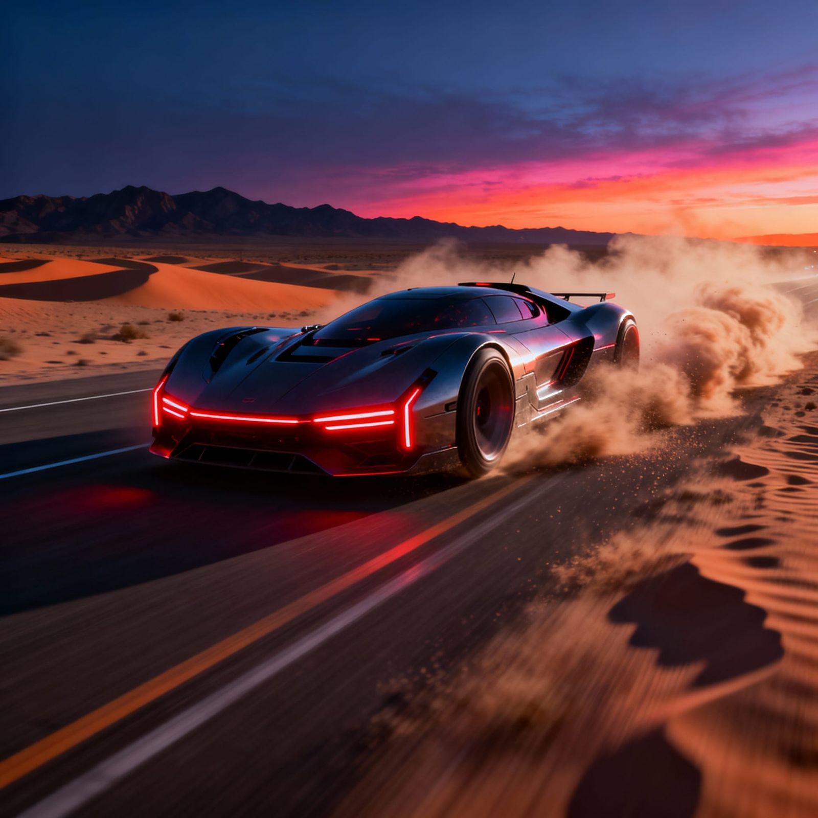 Cylon Sports Car on Desert Highway