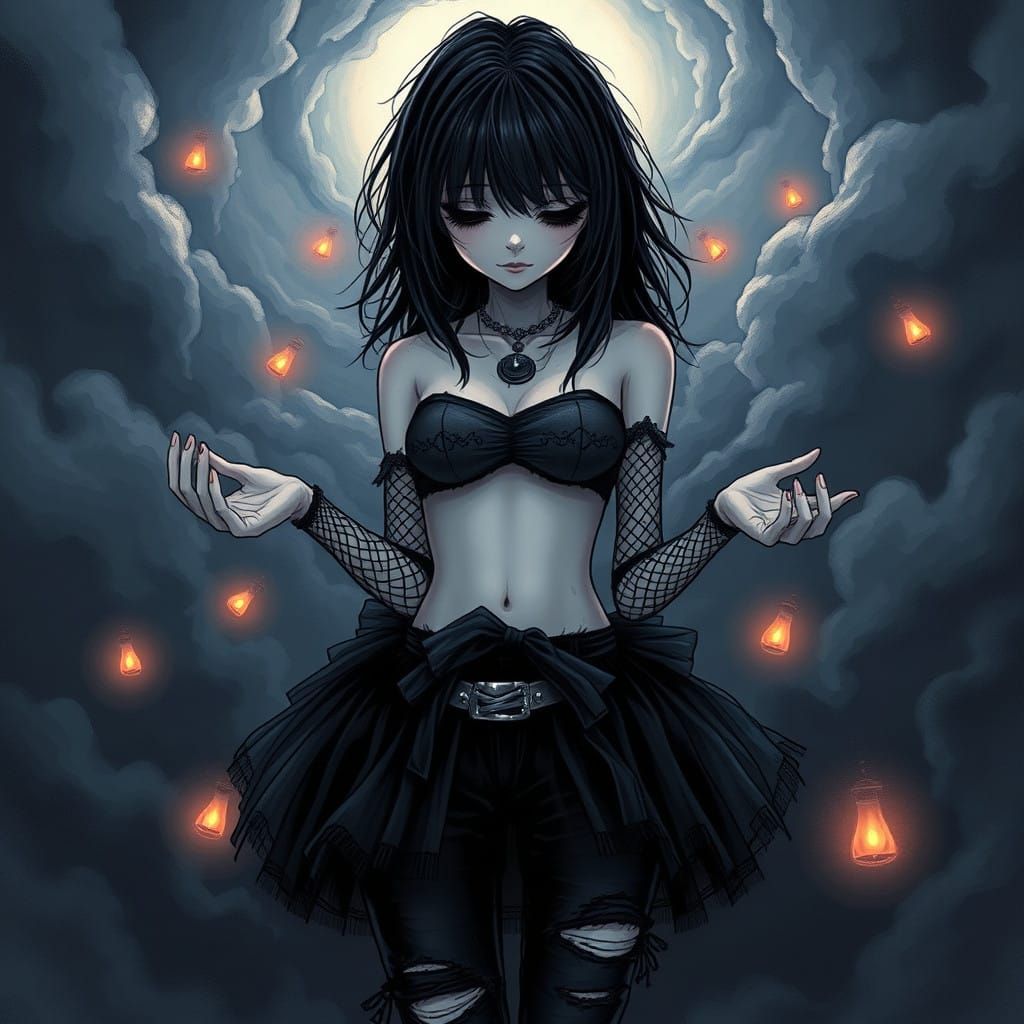 Ethereal Gothic Emo Girl in Black Sunshine