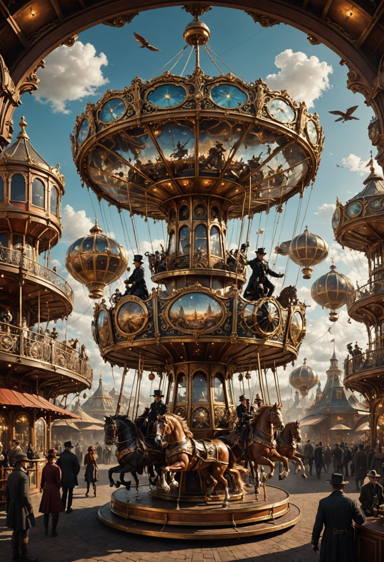Steampunk Carousel Fair with Airships