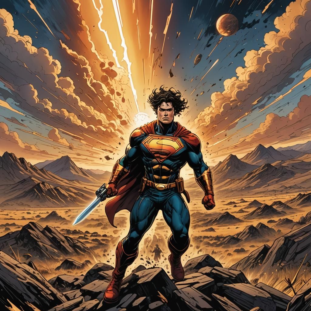 Dynamic Comic Book Hero in Open Landscape