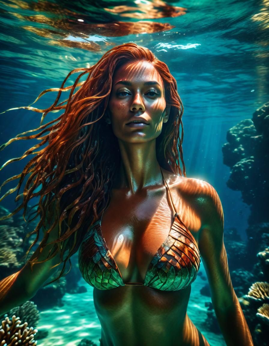 Underwater Woman in Ocean Sunlight: Renaissance Fantasy