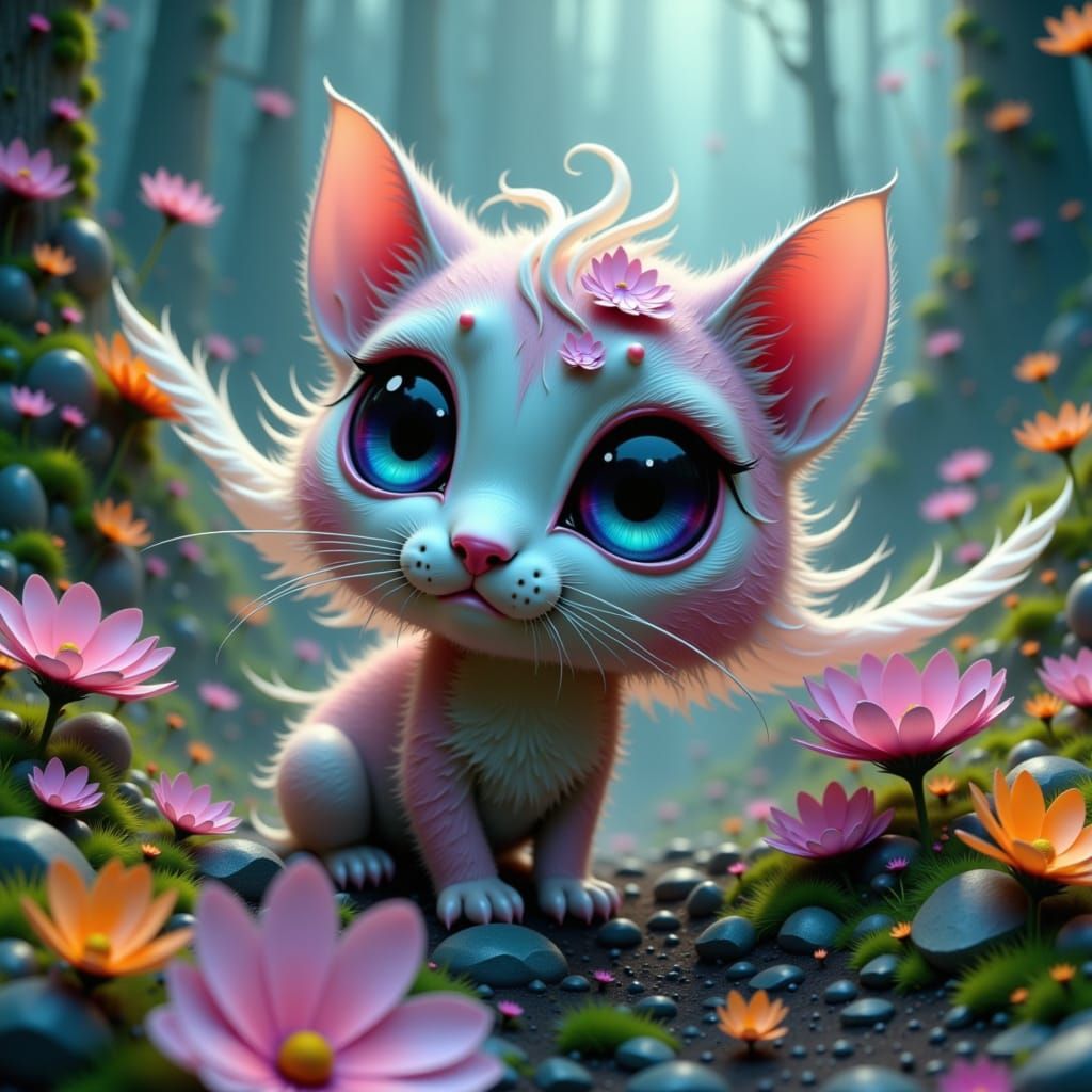 Feathery Circular Shape with Impasto Texture