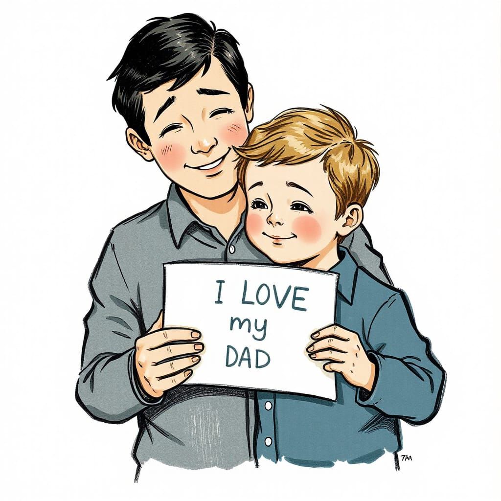 Heartwarming Scene of Son Giving Drawing to Dad