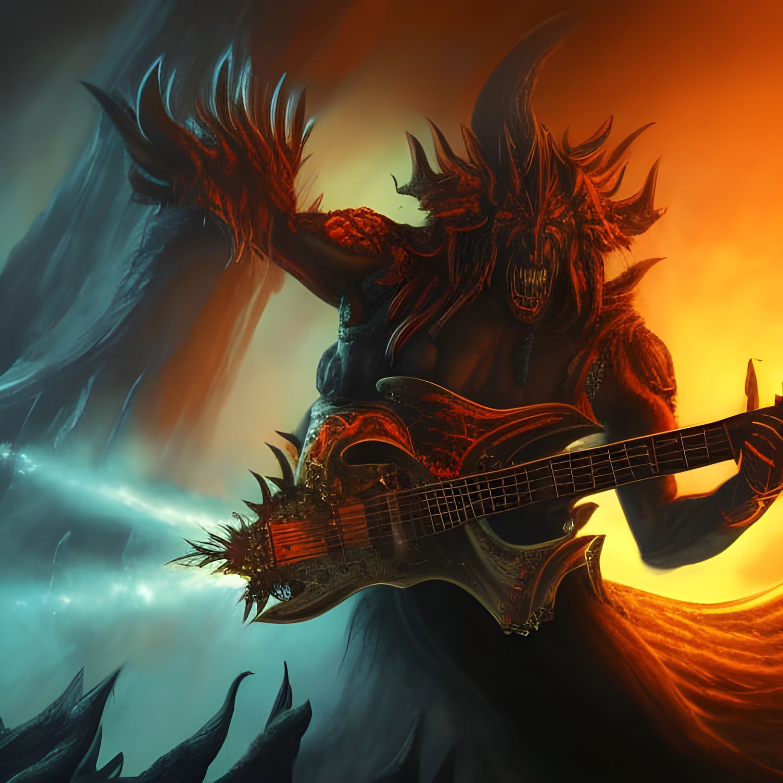 Epic Heavy Metal Guitarist in Hellfire Landscape