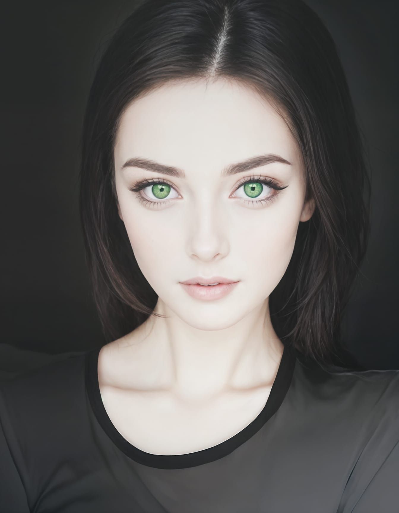 Ethereal Green-Eyed Woman in Portrait