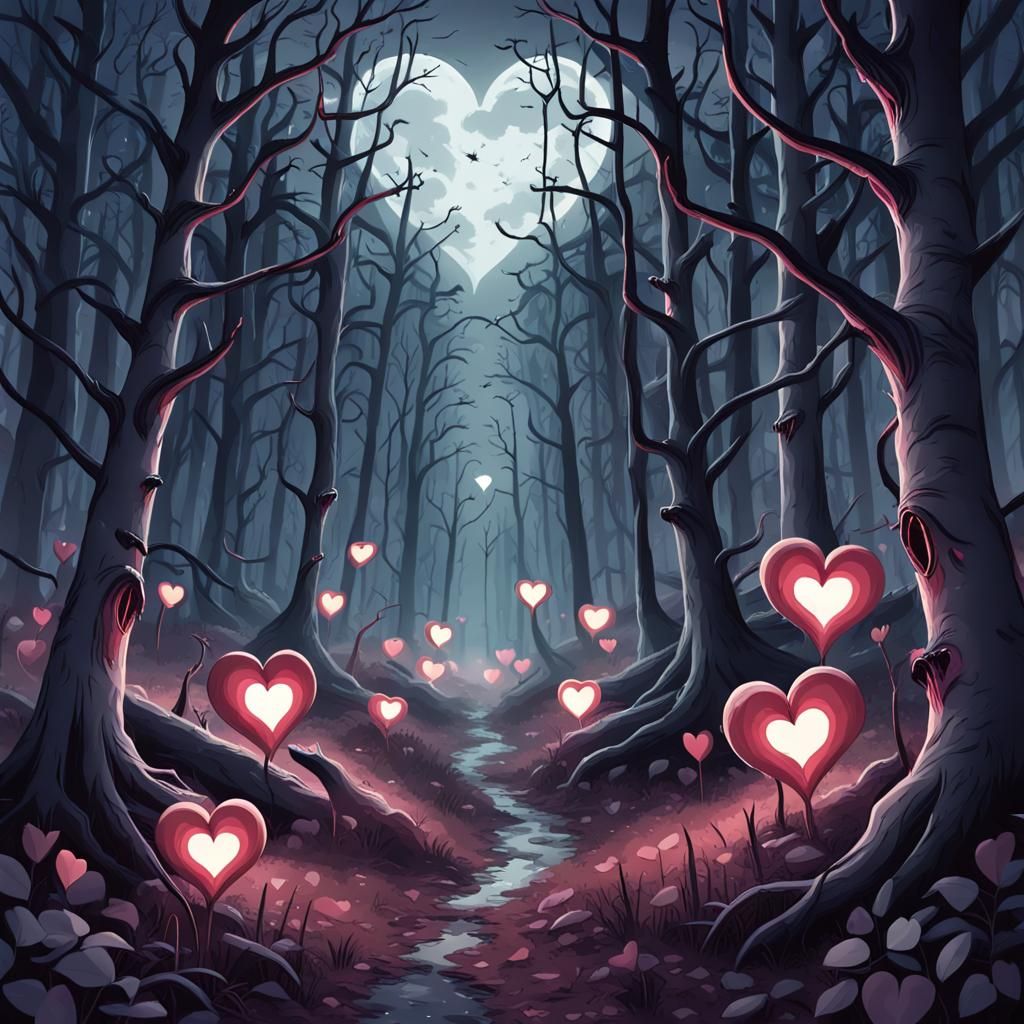 Mystical Heart Forest in Moonlight