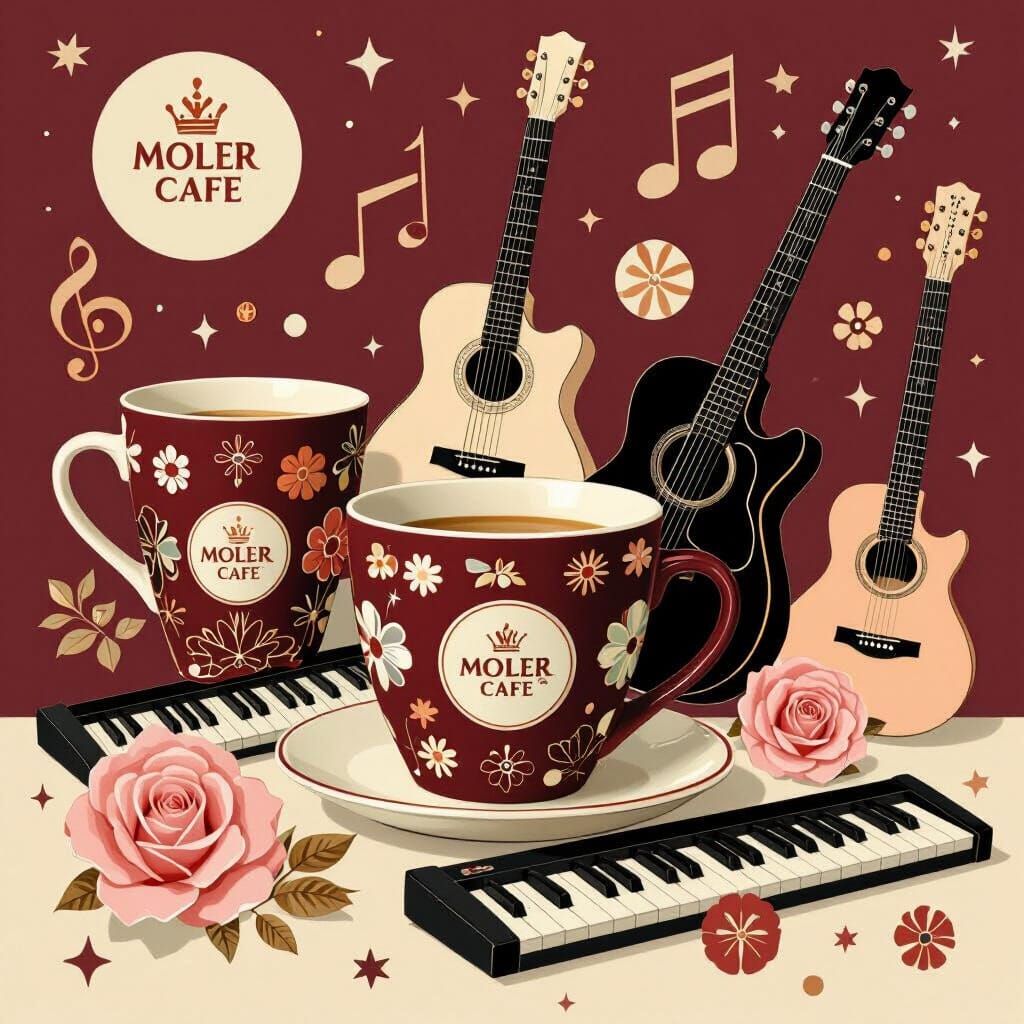 Eclectic Coffee and Music Collage in Pop Art Style