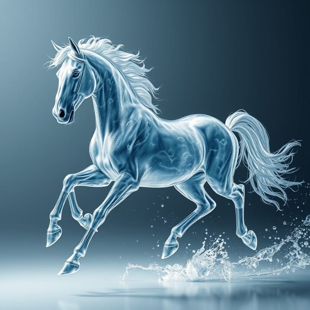 Horse Galloping in Cascading Water, Realistic 4K
