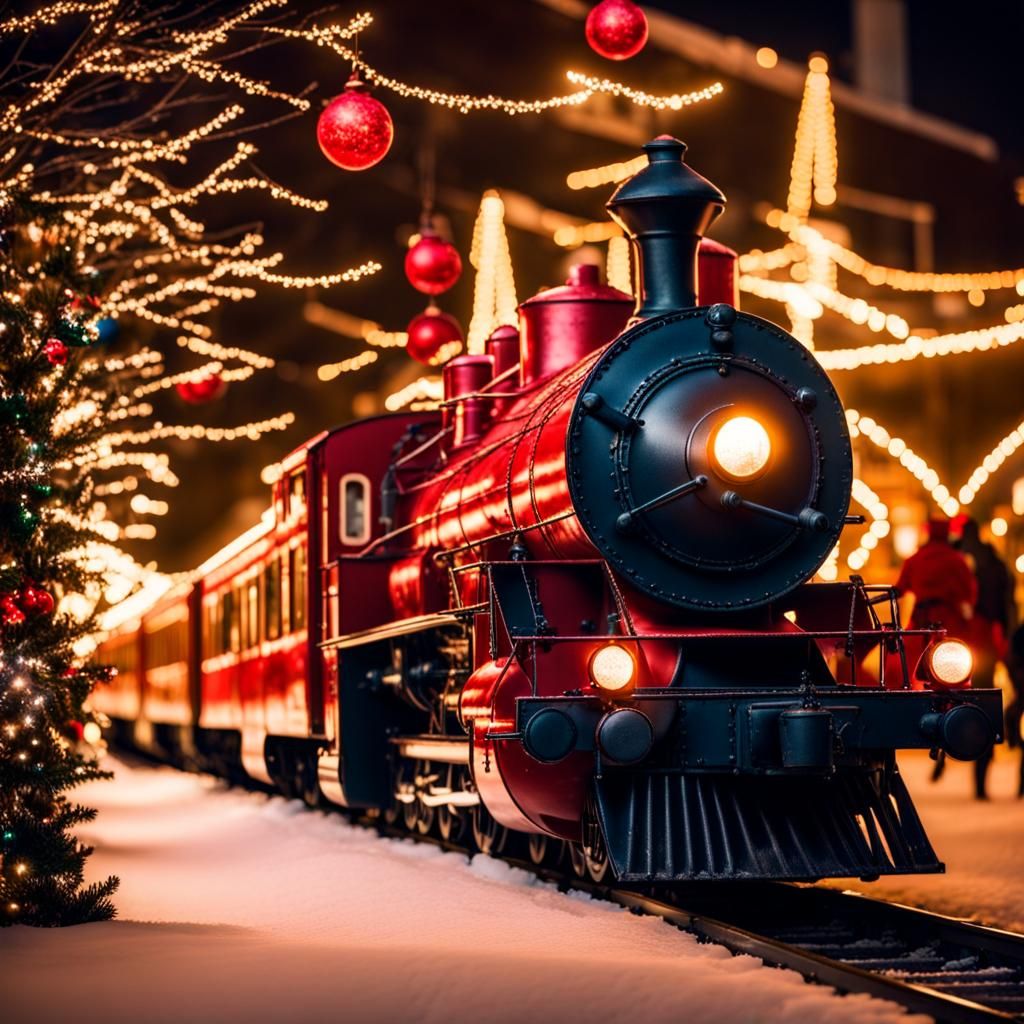 Festive Red Polar Express in Christmas Mood