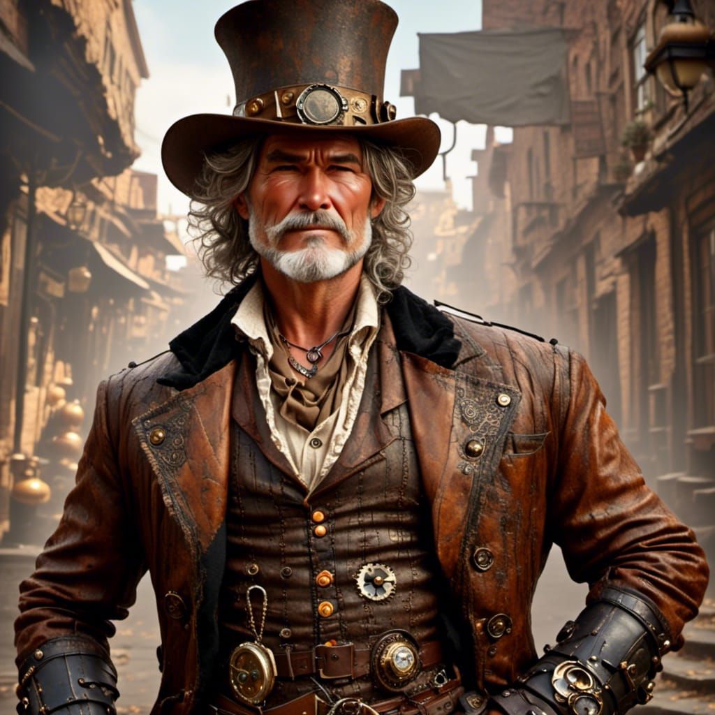 Steampunk Portrait of a Handsome Man in Impasto Style