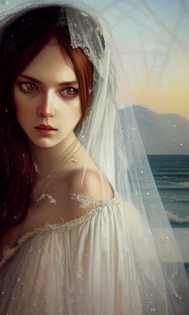 Sad Bride Close-Up Portrait in Big-Eye Art Style