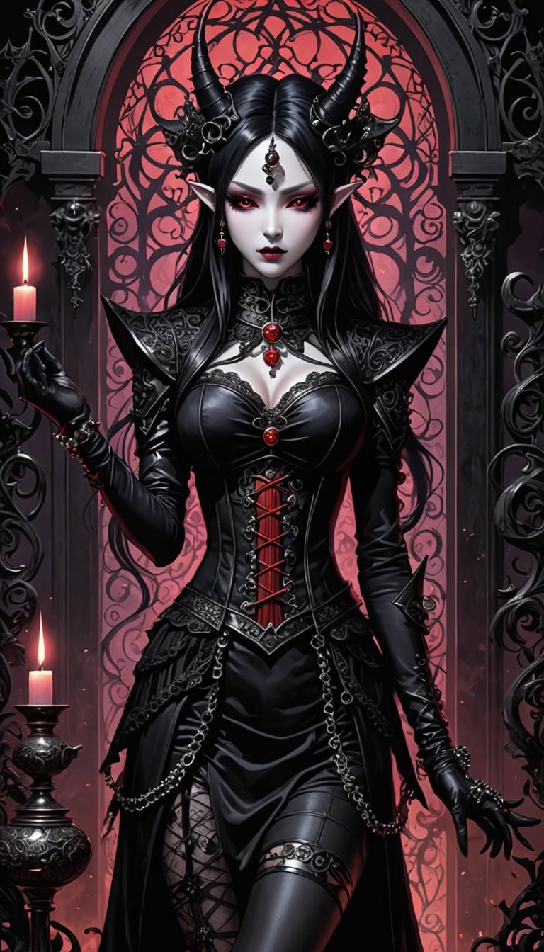 Dark Elf in Goth Fashion, Japanese Manga Style