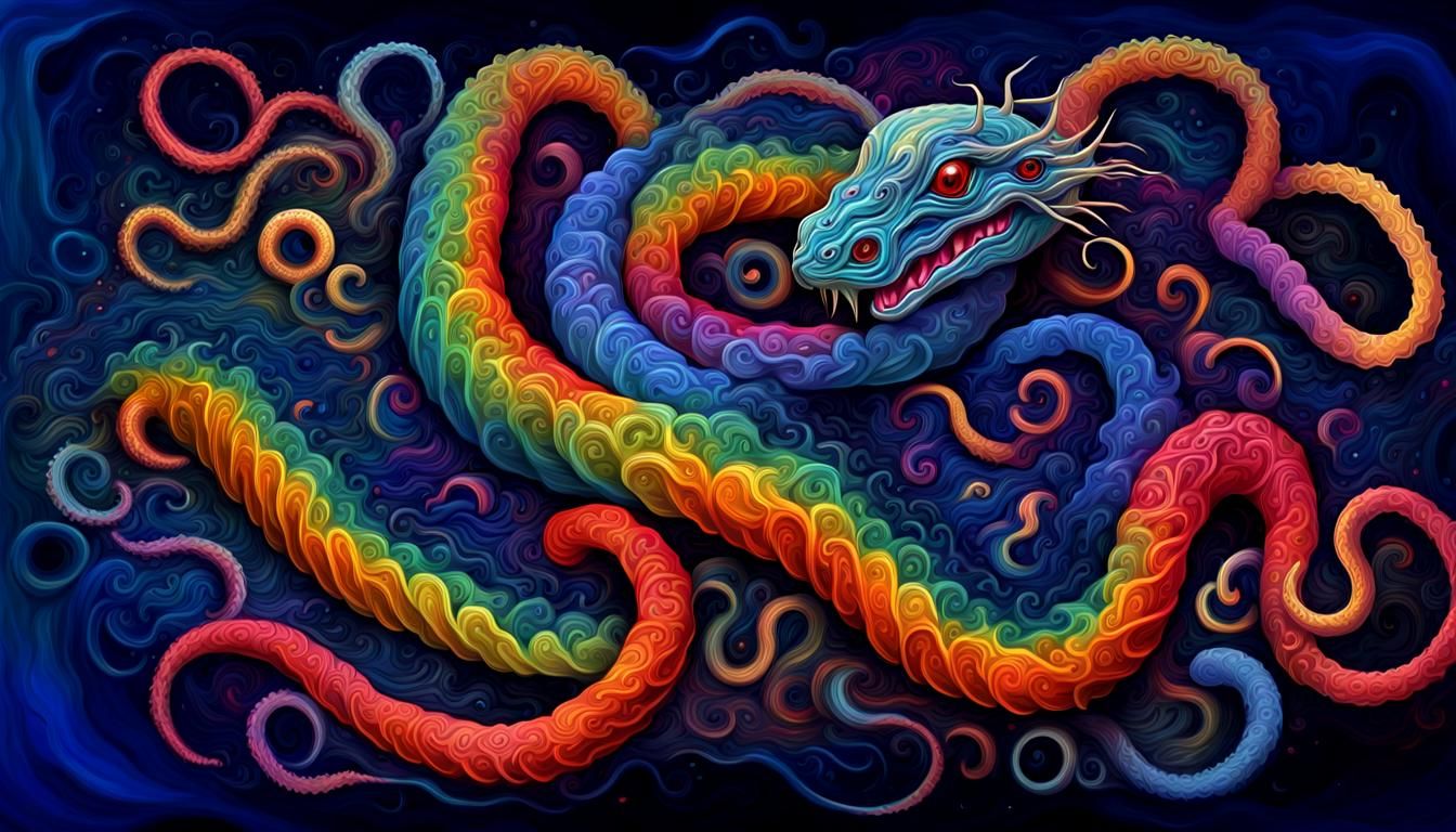 Yingarna Rainbow Serpent in Vivid Impasto Style