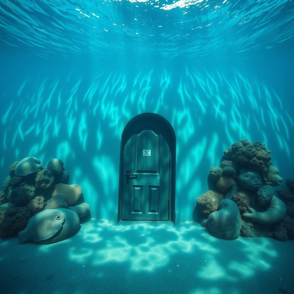 Underwater Door: A Surreal Ocean Scene