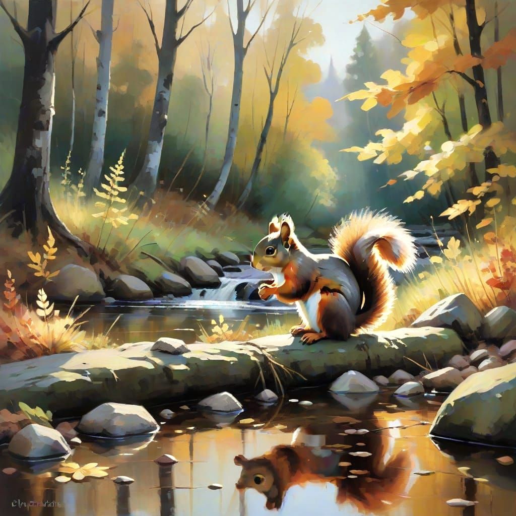 Autumn Forest Scene in Oil Painting Style