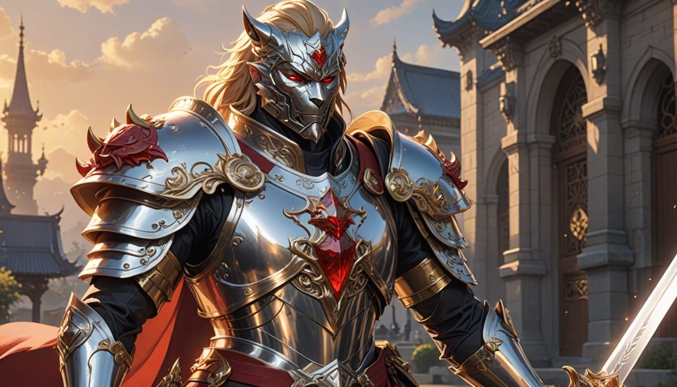 Anime Rondra Priest in Silver Armor with Lioness Emblem