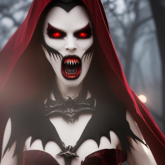 Sinister Vampire Woman with Bat Wings in Art Nouveau Style