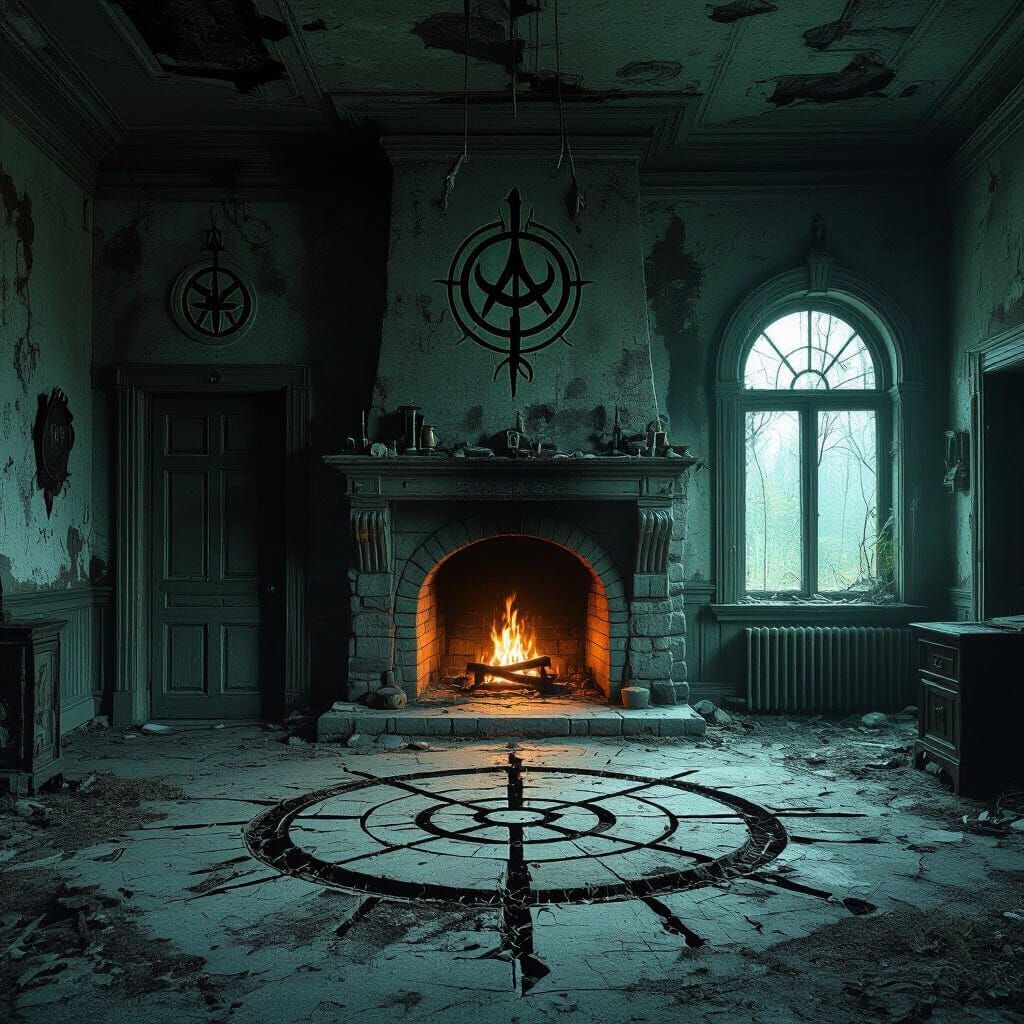 Creepy Farmhouse Interior in Dark Biomechanical Style