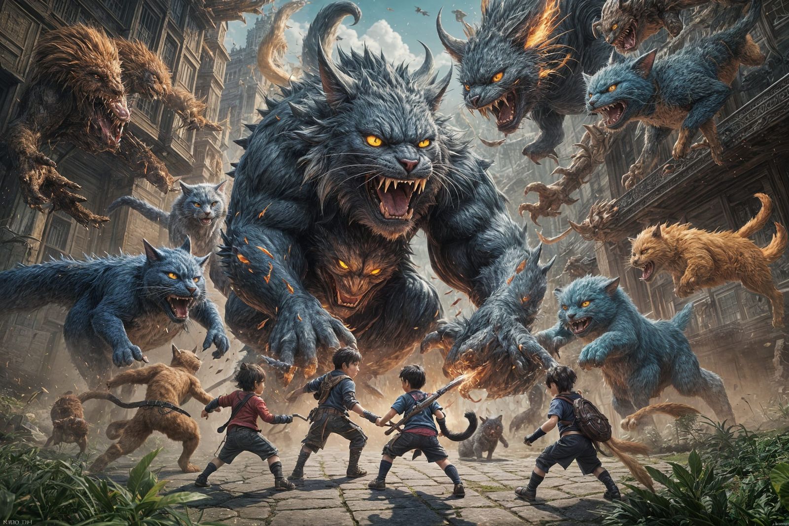 Anime Boy's Battle Against Cat Monsters