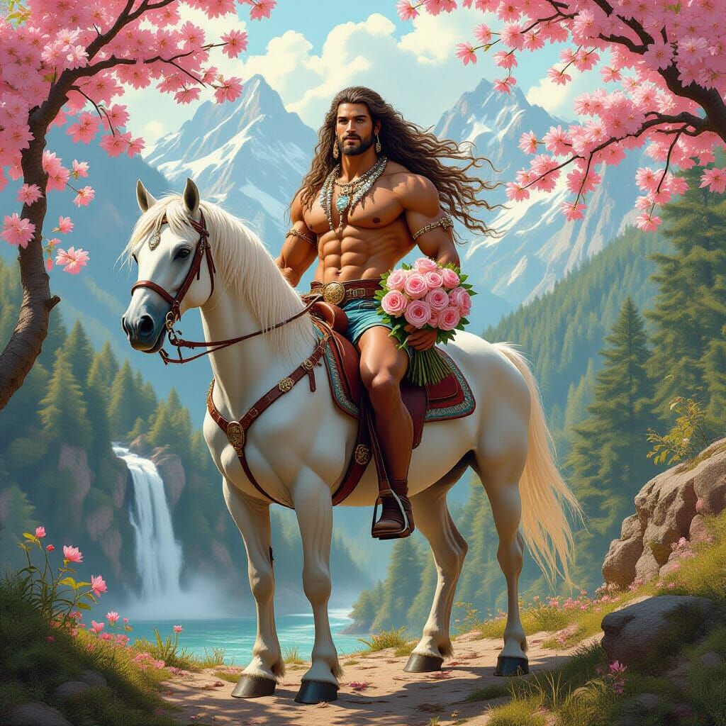Majestic Centaur with Roses in Surreal Forest