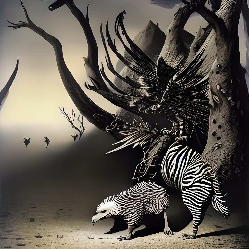 Scared Eagle and Accordion Zebra in Fantasy Art