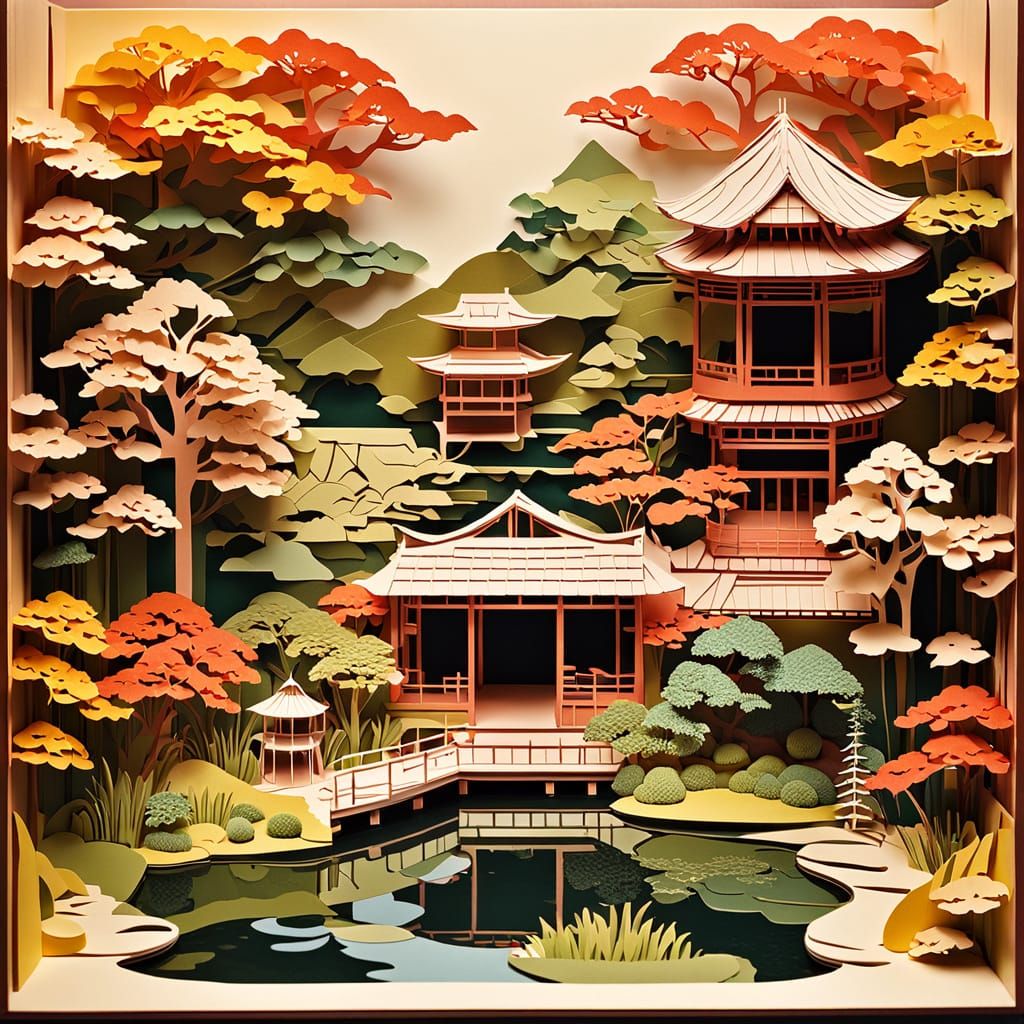 Shogun Teahouse Garden in Kirigami Style