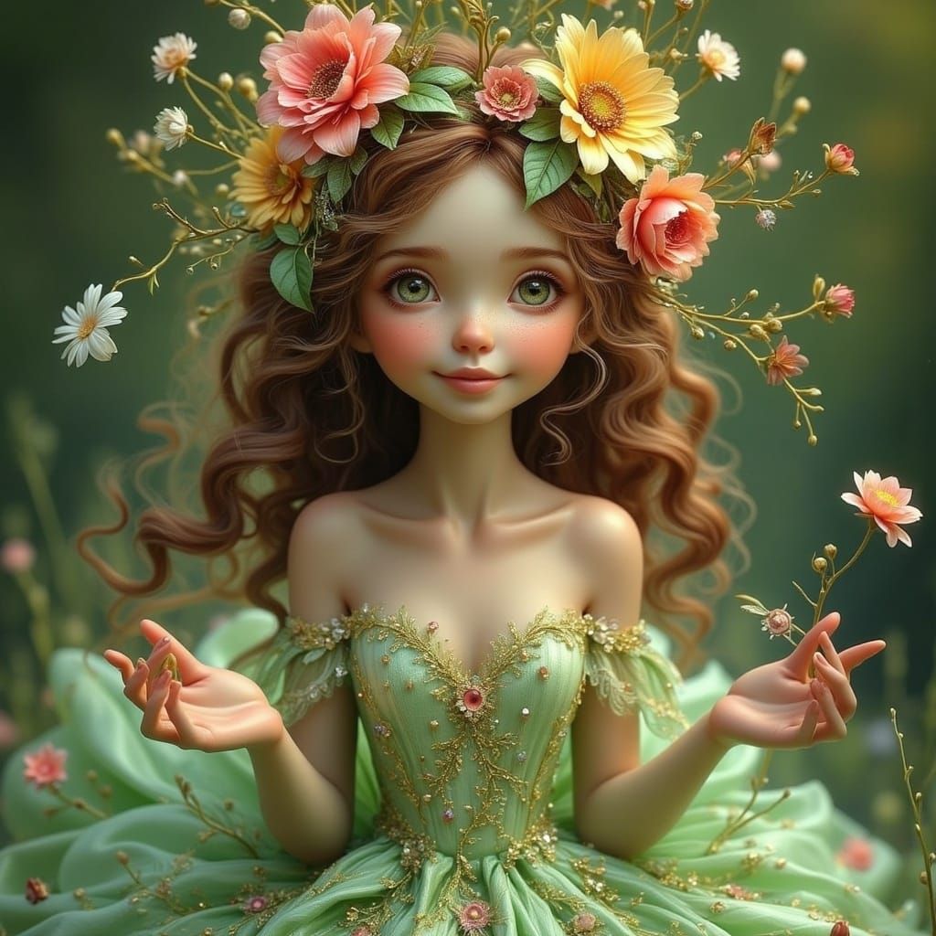 Regal Spring Queen in Dreamlike Surrealist Style