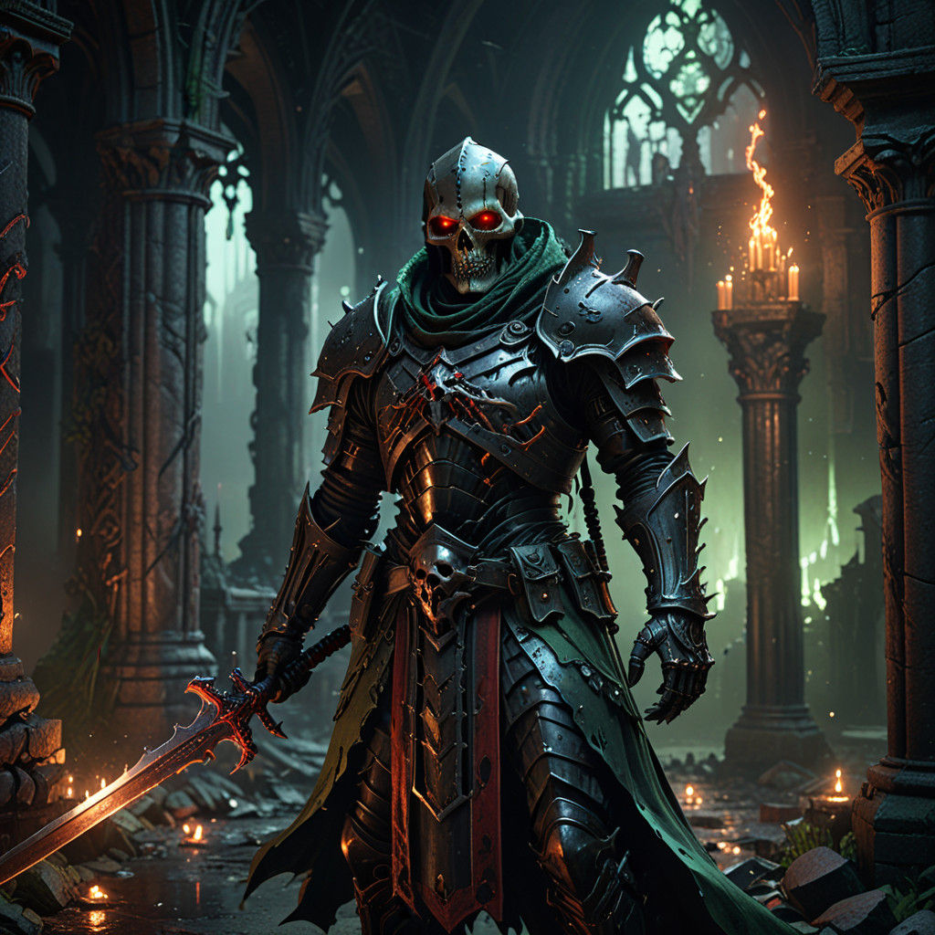 Dark Fantasy Death Knight in Ruinous Castle