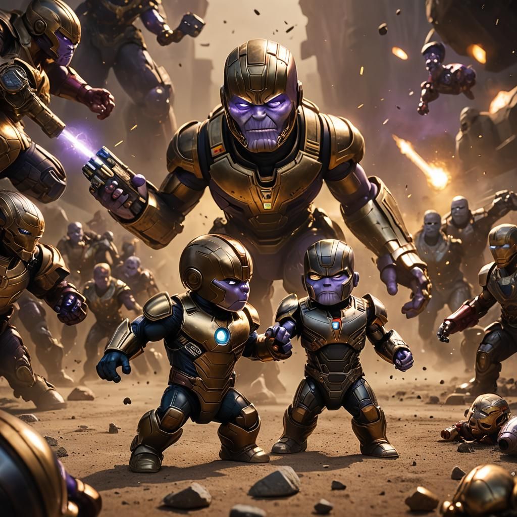 Baby Thanos vs War Machine: Cinematic Film Still