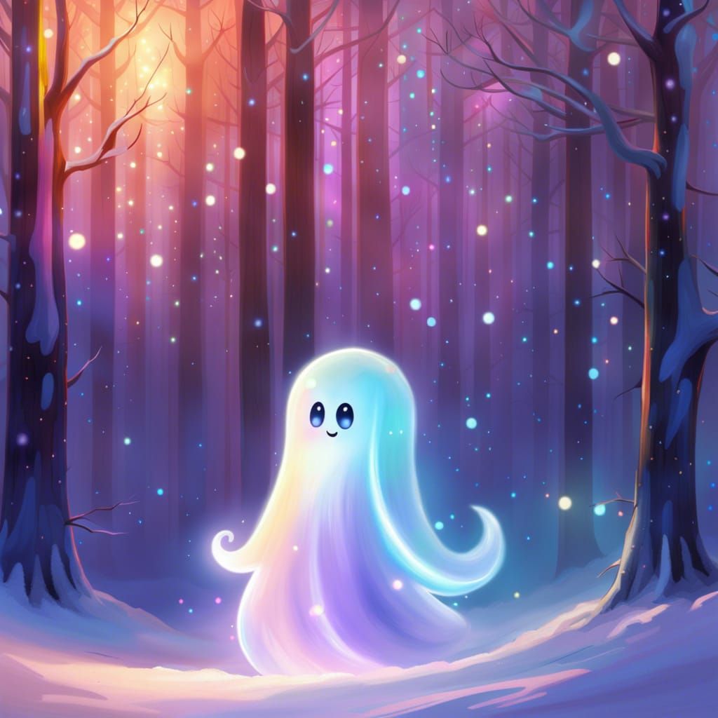 Iridescent Ghost in Winter Forest: Digital Painting