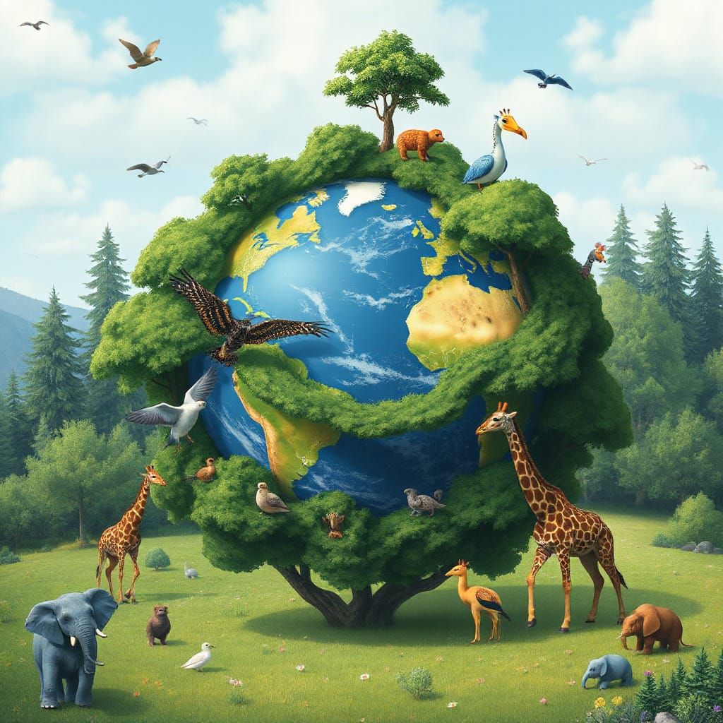Earth Carried by Animals in Animated Style