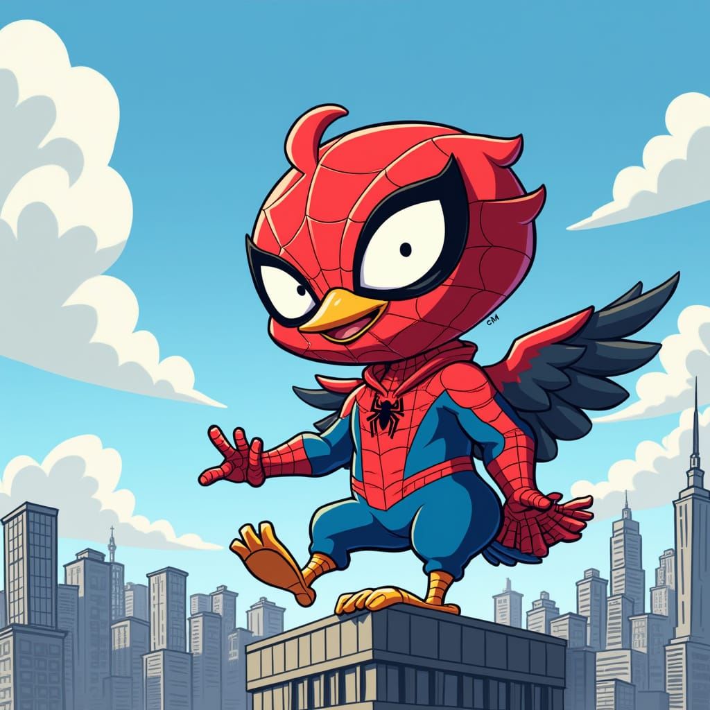 Spider-Man as a Bird in Anime Style