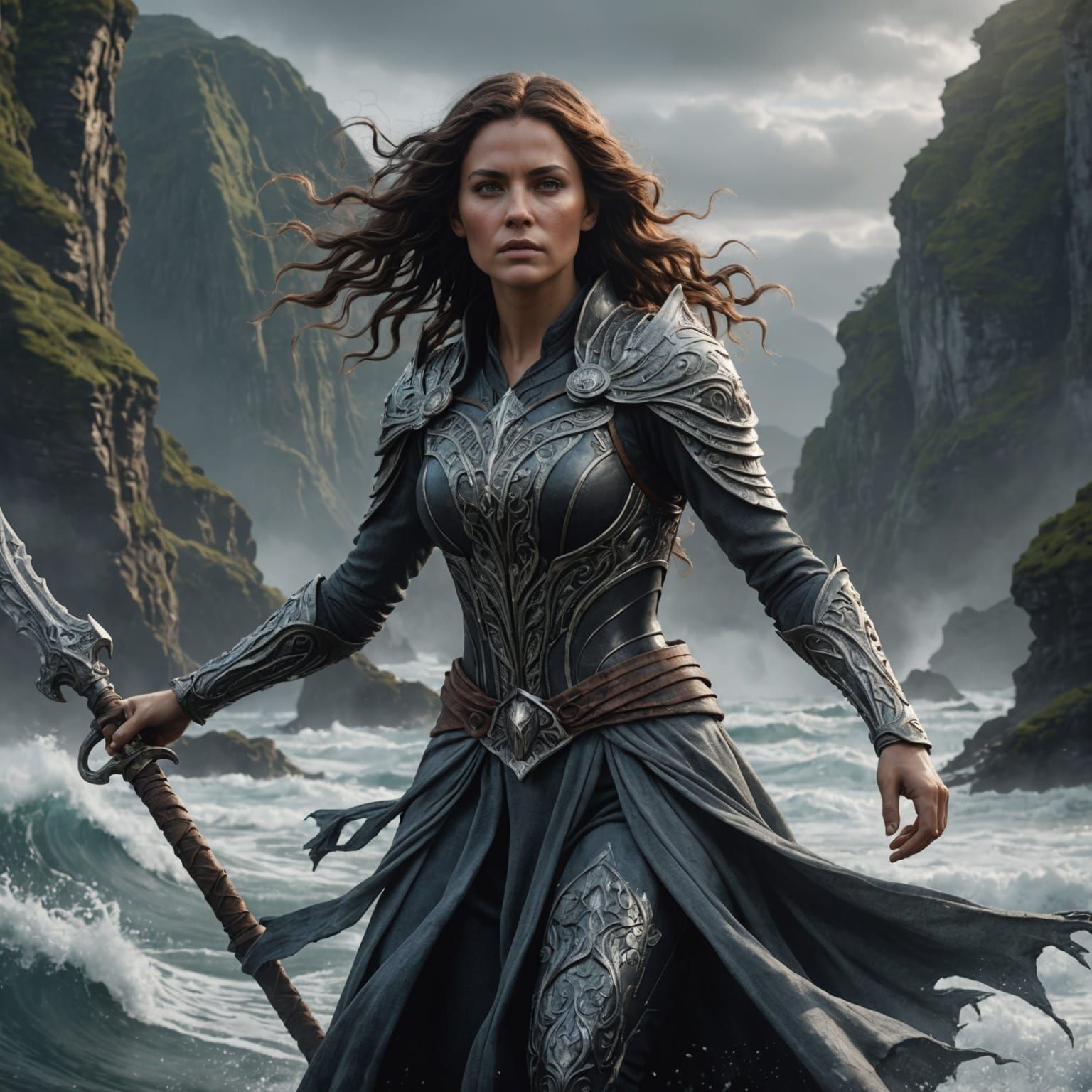 Ethereal Gray Spirit Rising from the Waves