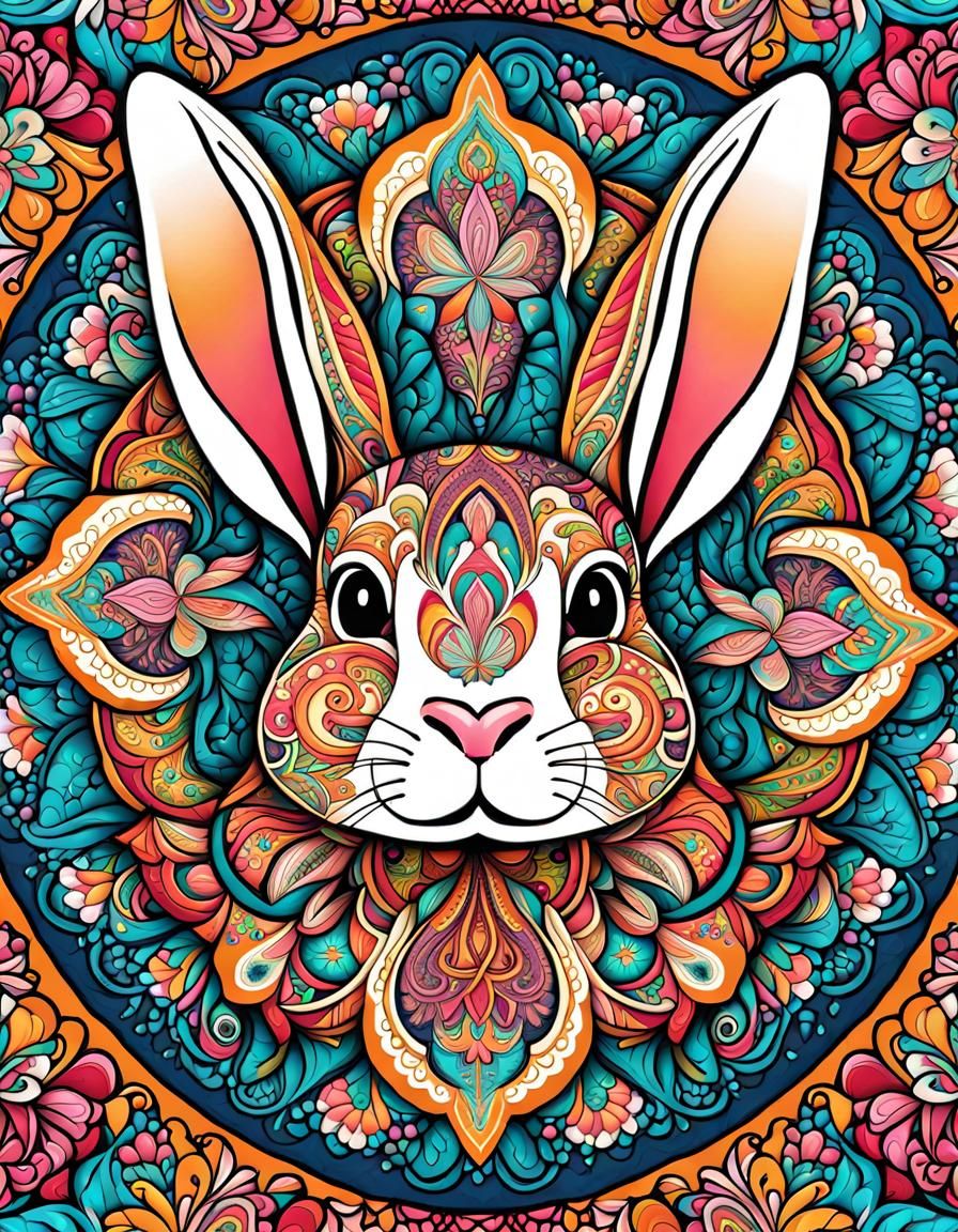 Colorful Rabbit Mandala in Digital Art Style