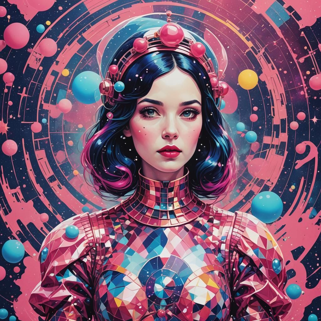 Snow White Space Mermaid in Pop Art Style