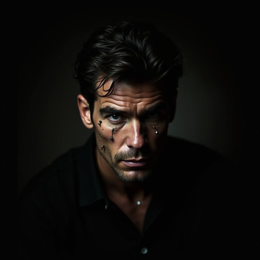 Introspective Portrait with Piercings in Baroque Style