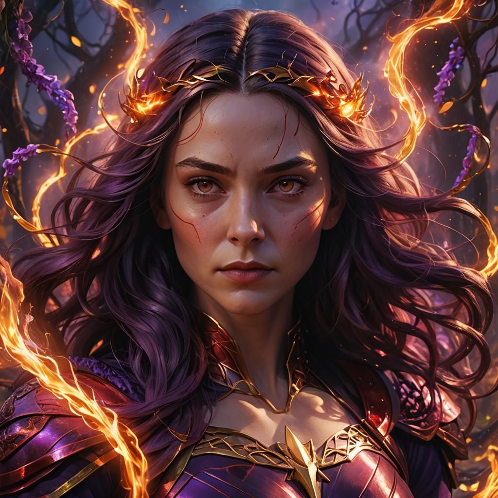 Wanda Maximoff Surrounded by Magical Flame: Fantasy Art