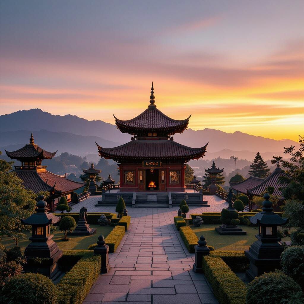 Temple at Dawn in Documentary Photorealism