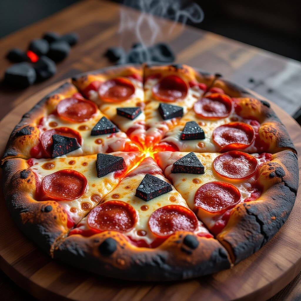 Volcanic Pizza with Lava Cheese and Obsidian Toppings