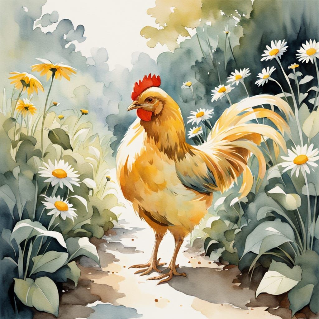 Whimsical Watercolor Chicken Cub with Flower