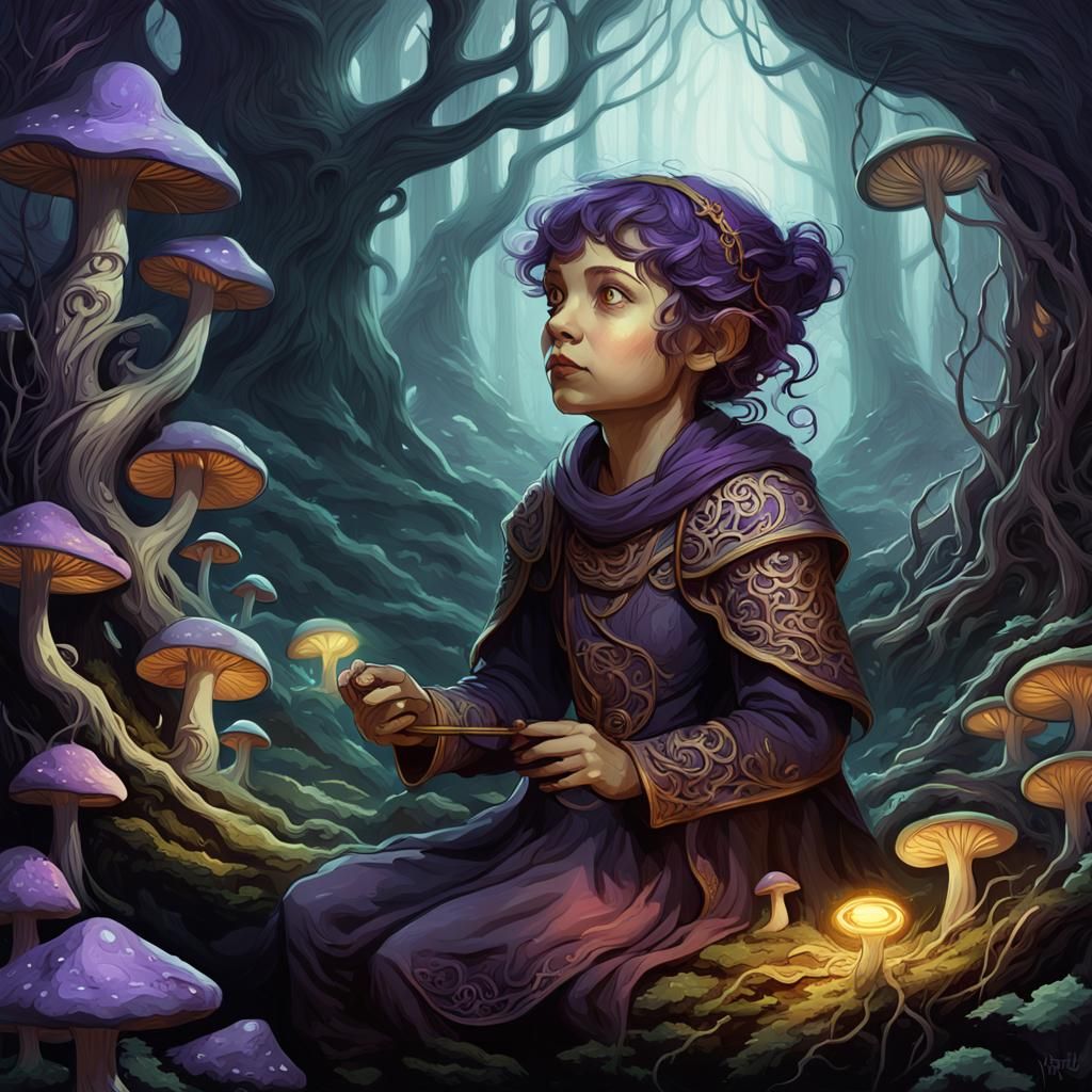 Mystical Forest Halfling in Art Nouveau Style