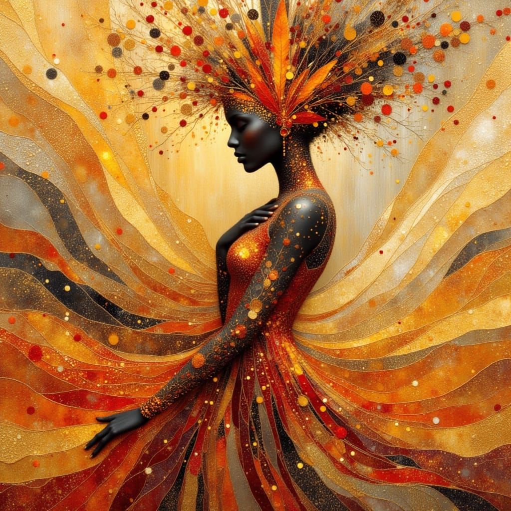 African Princess Silhouette with Art Deco Background