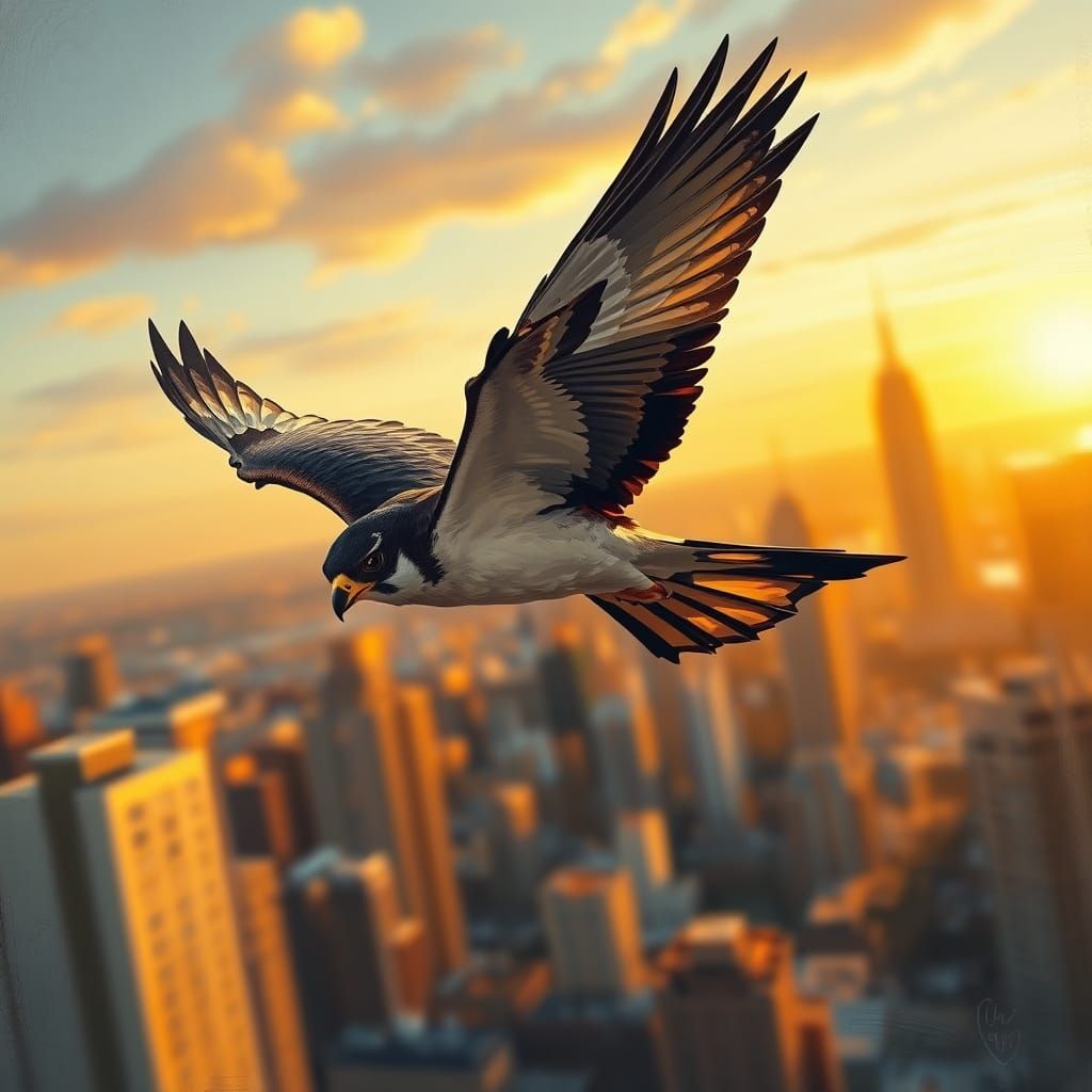 Peregrine Falcon in High-Speed, Aerodynamic Dive