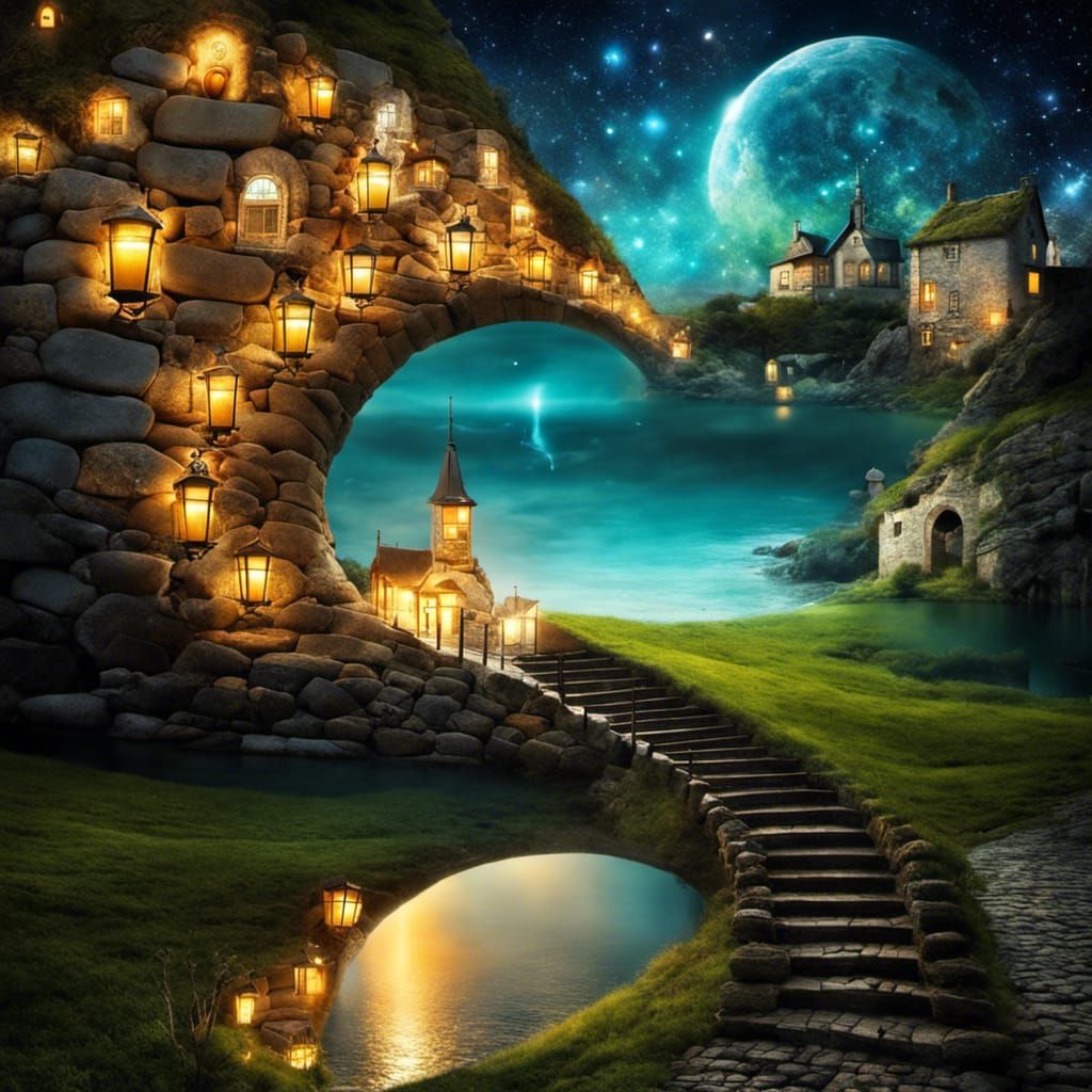 Surreal Spiral Portal with Bioluminescent Bonsai