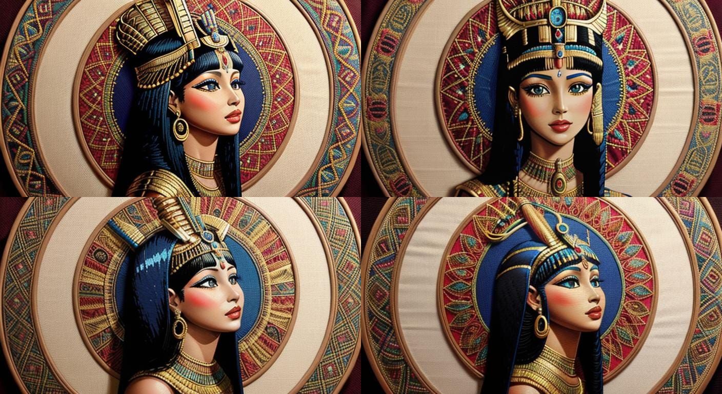 Embroidered Cleopatra Portrait in Quilling Needlepoint