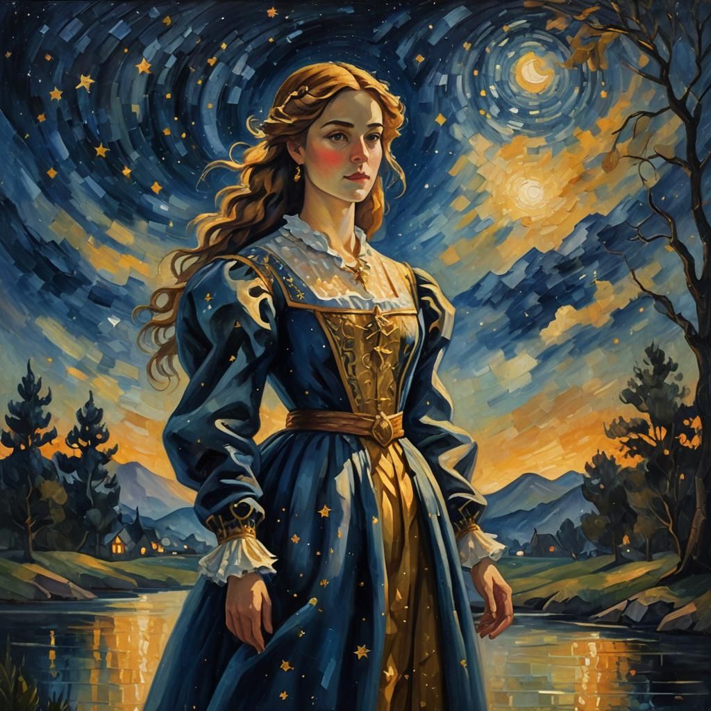 Regal Figure Under Starlight: Cinematic Oil Painting