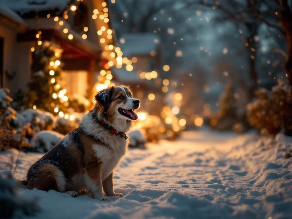 Winter Wonderland Scene with Joyful Dog