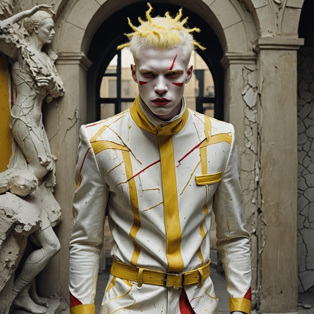 Albino Model in Art Nouveau Balenciaga Outfit