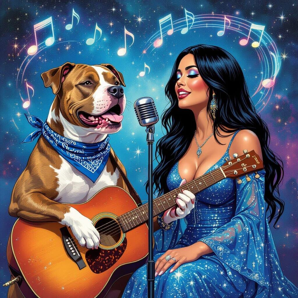 Pit Bull Sings with Soulful Female Singer Amidst Cosmic Gala...