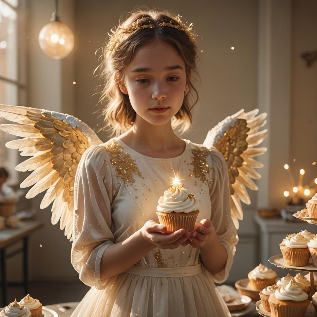 Angel with Cupcake in a Heavenly Bakery
